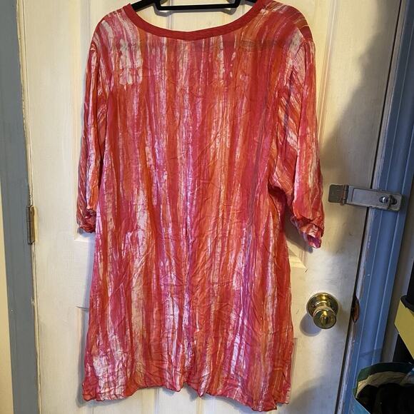 Lynz Women Tunic Top Blouse OneSize V Neck Pullover Red White Pink Beach Preppy - Picture 9 of 9